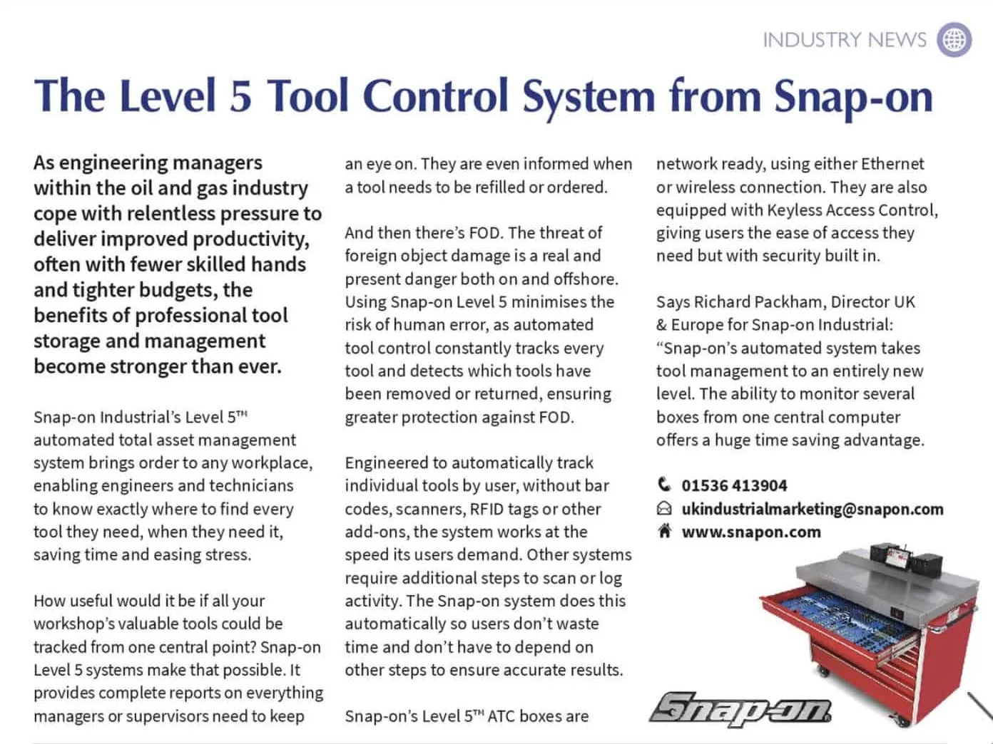 The Level 5 tool Control System from Snap-on 38 The Level 5 tool Control System from Snap on SOS July 21 uai